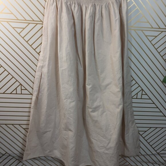 H&M Women's Beige Smocked Bandeau Dress Strapless Midi Summer Size Large - Picture 5 of 8